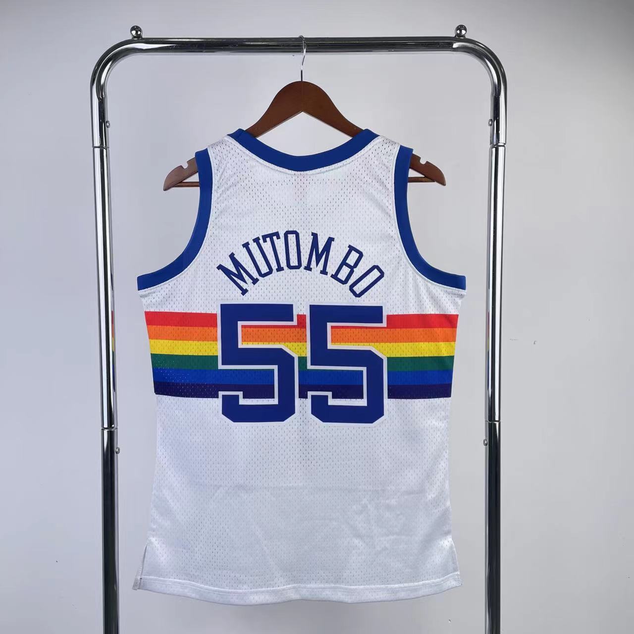 NBA Denver Nuggets 1991/1992 #55 Dikembe Mutombo classic white Jersey
