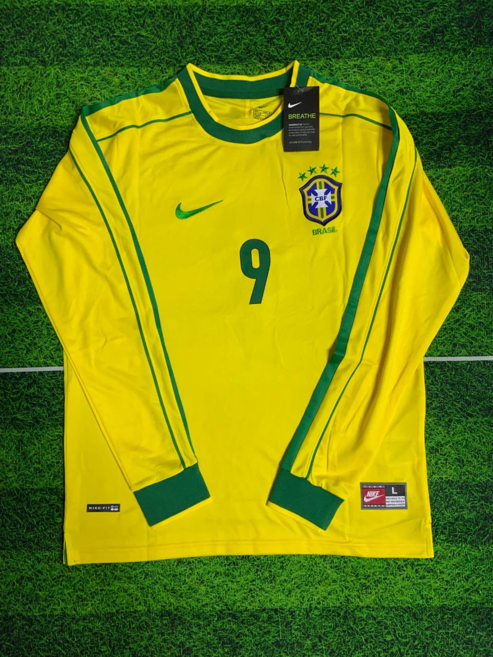 Brazil home 1998 #RONALDO all badges long sleeves